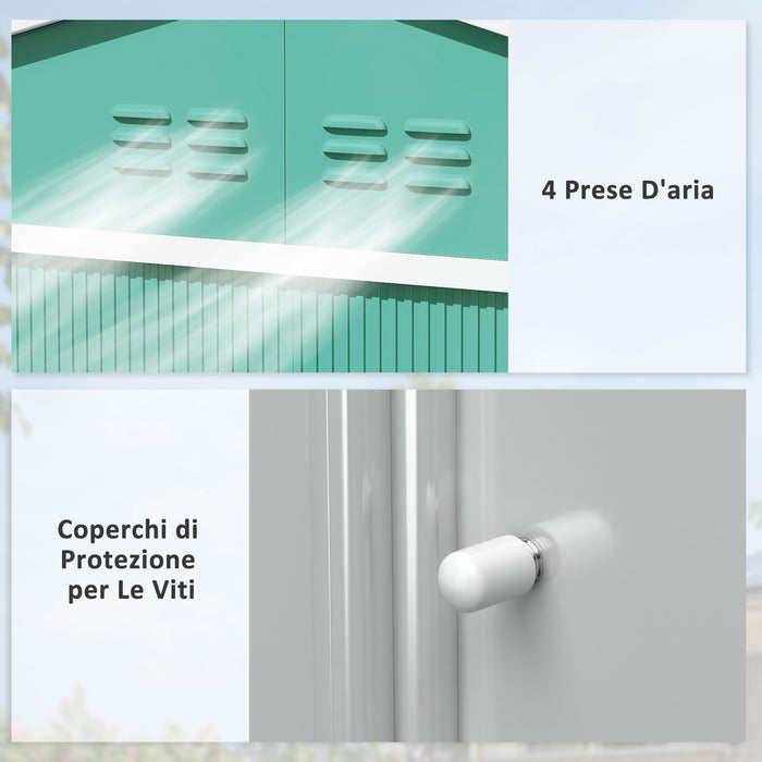 Casetta Box da Giardino Porta Attrezzi 277x195x192 cm con 2 Porte Scorrevoli Verde Scuro