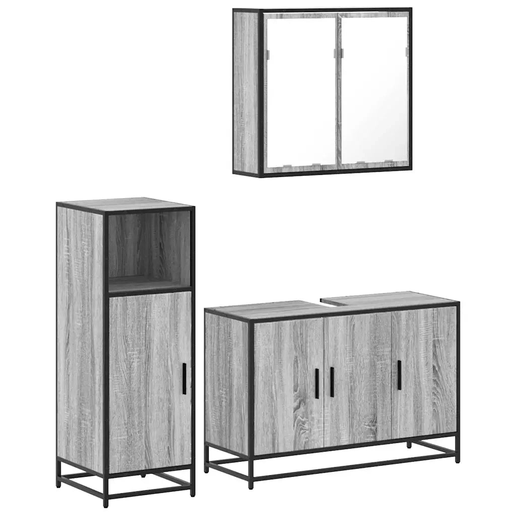 Set Mobili da Bagno 3 pz Grigio Sonoma in Legno Multistrato