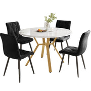 Tavolo da pranzo rotondo; effetto marmo MDF e acciaio; nero e oro