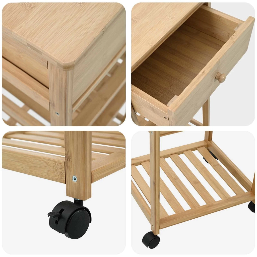Carrello da Cucina con Ruote Naturale 37 x 36 x 80 cm Bambù 42028294