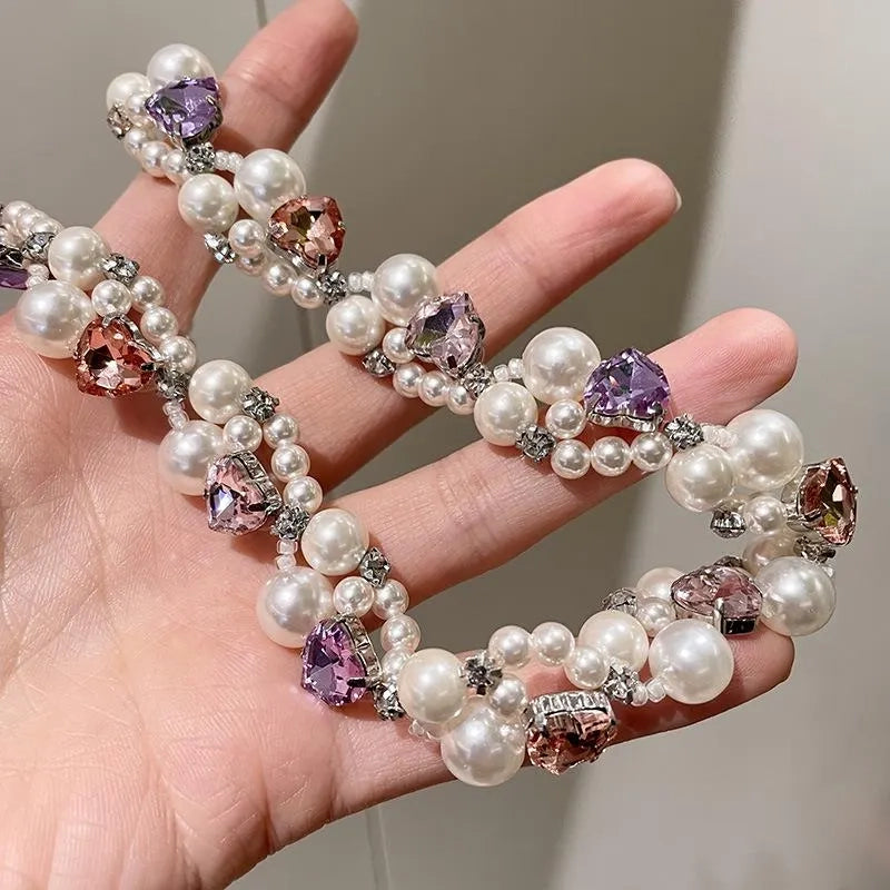 Collana con cuore di macaron e perle, realizzata a mano: gioielli colorati con perline
