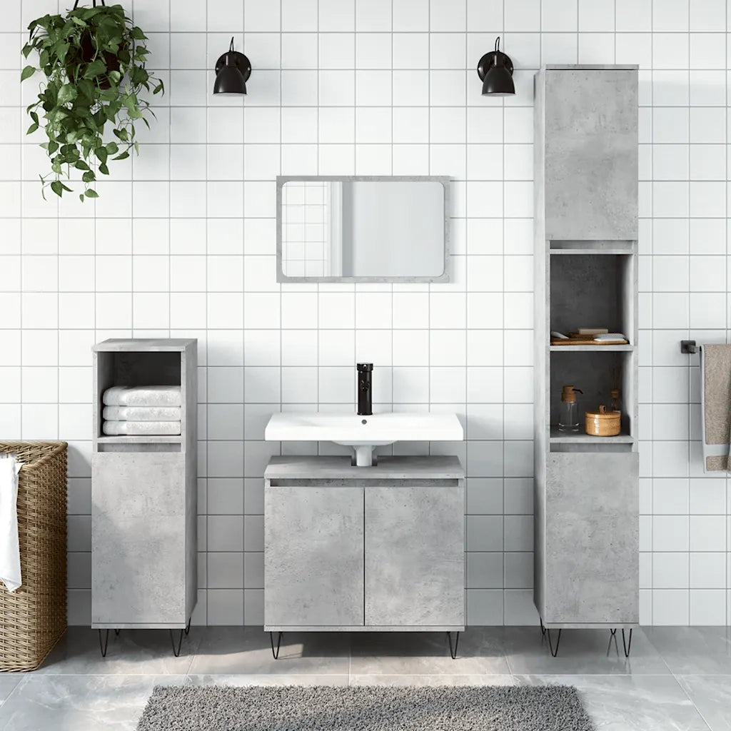 Armadietto da Bagno Grigio Cemento 58x33x60cm Legno Multistrato 831584