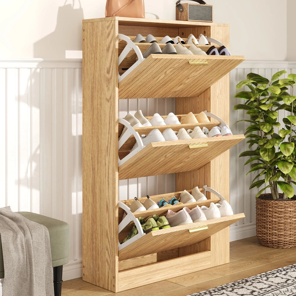 Scarpiera in Legno 3 Ante con Ripiani Aperti ¨C MINIMAL ¨C Bianco