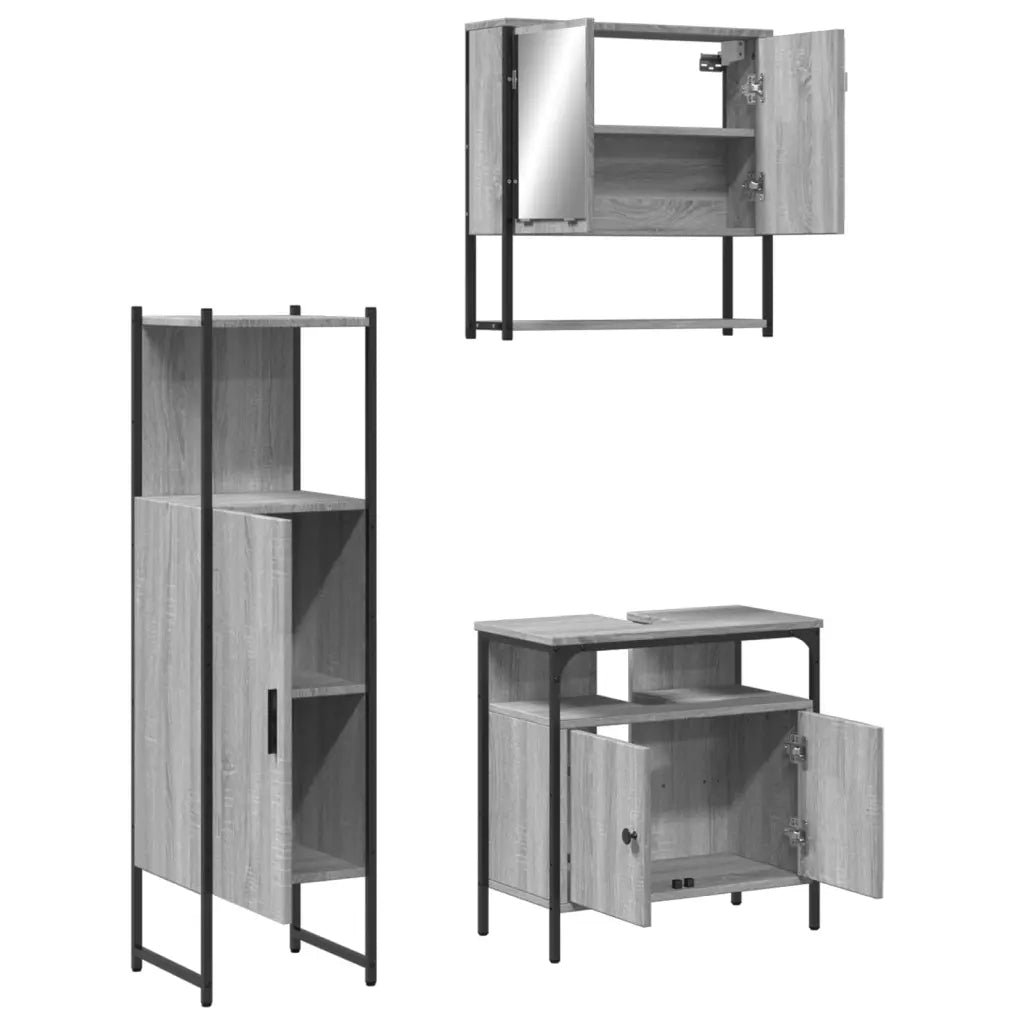 Set Mobili da Bagno 3 pz Grigio Sonoma in Legno Multistrato