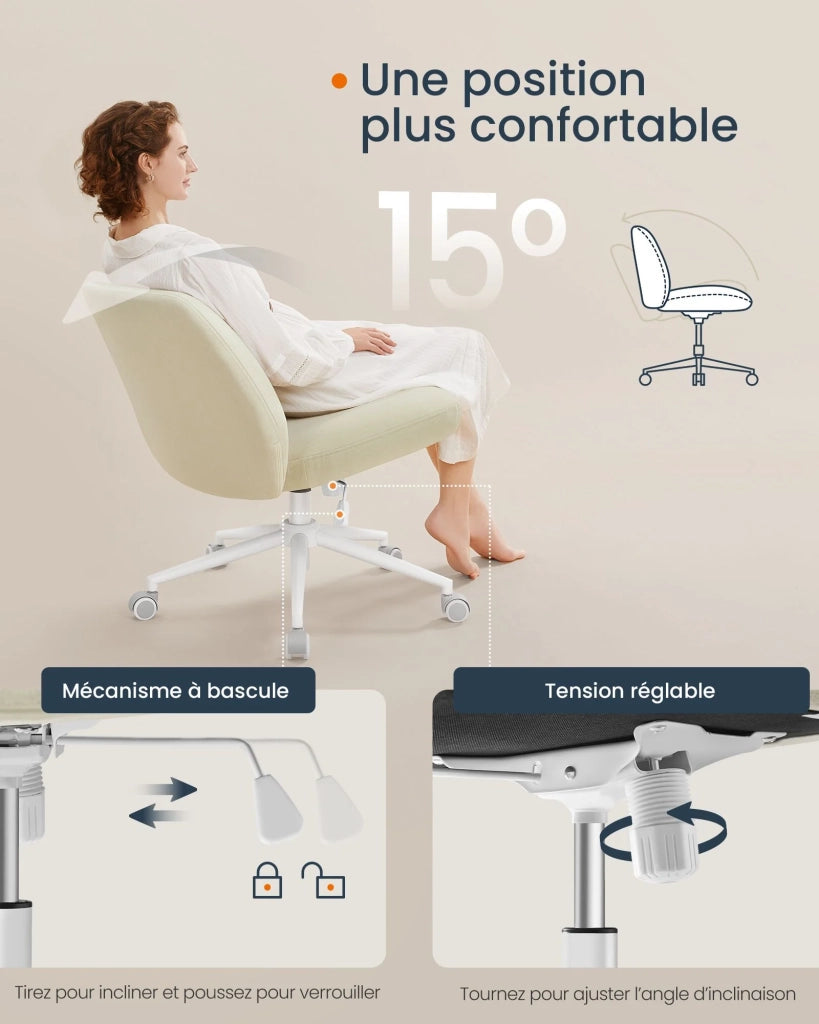 Sedia da ufficio ergonomica in stile moderno con base a stella seduta ampia e comoda altezza regolabile seduta girevole tessuto bianco in cotone-lino 12_0006059