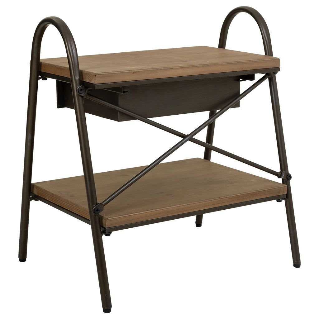 Tavolino in legno e metallo marrone 52x42x60h cm