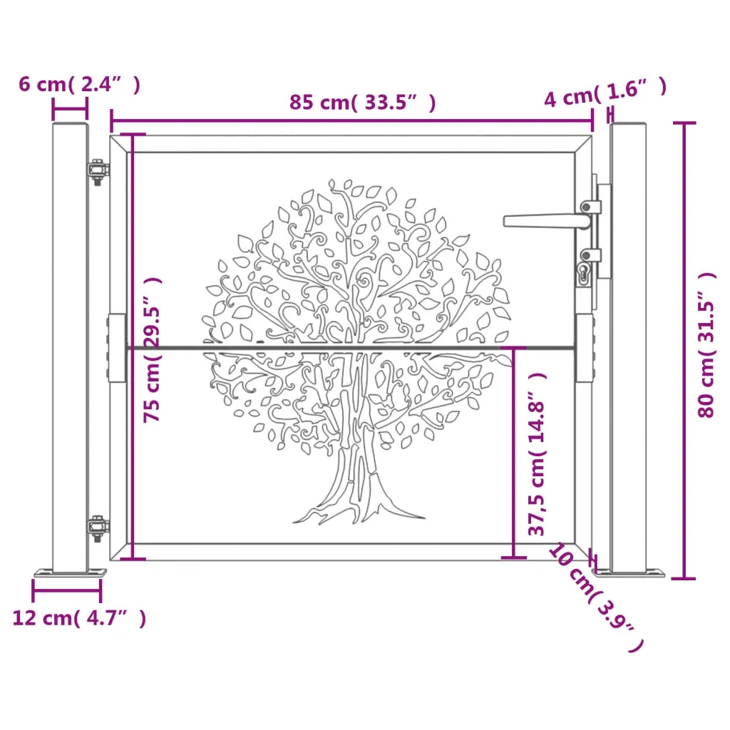 vidaXL Cancello Giardino Antracite 105x80 cm in Acciaio Design Albero