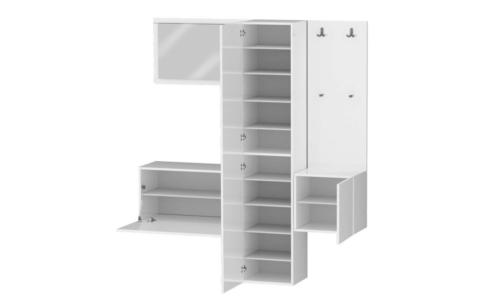 Mobile da ingresso Barengo, Armadietto multifunzione a 3 ante, Appendiabiti da parete con specchio, 170x35h190 cm, Bianco