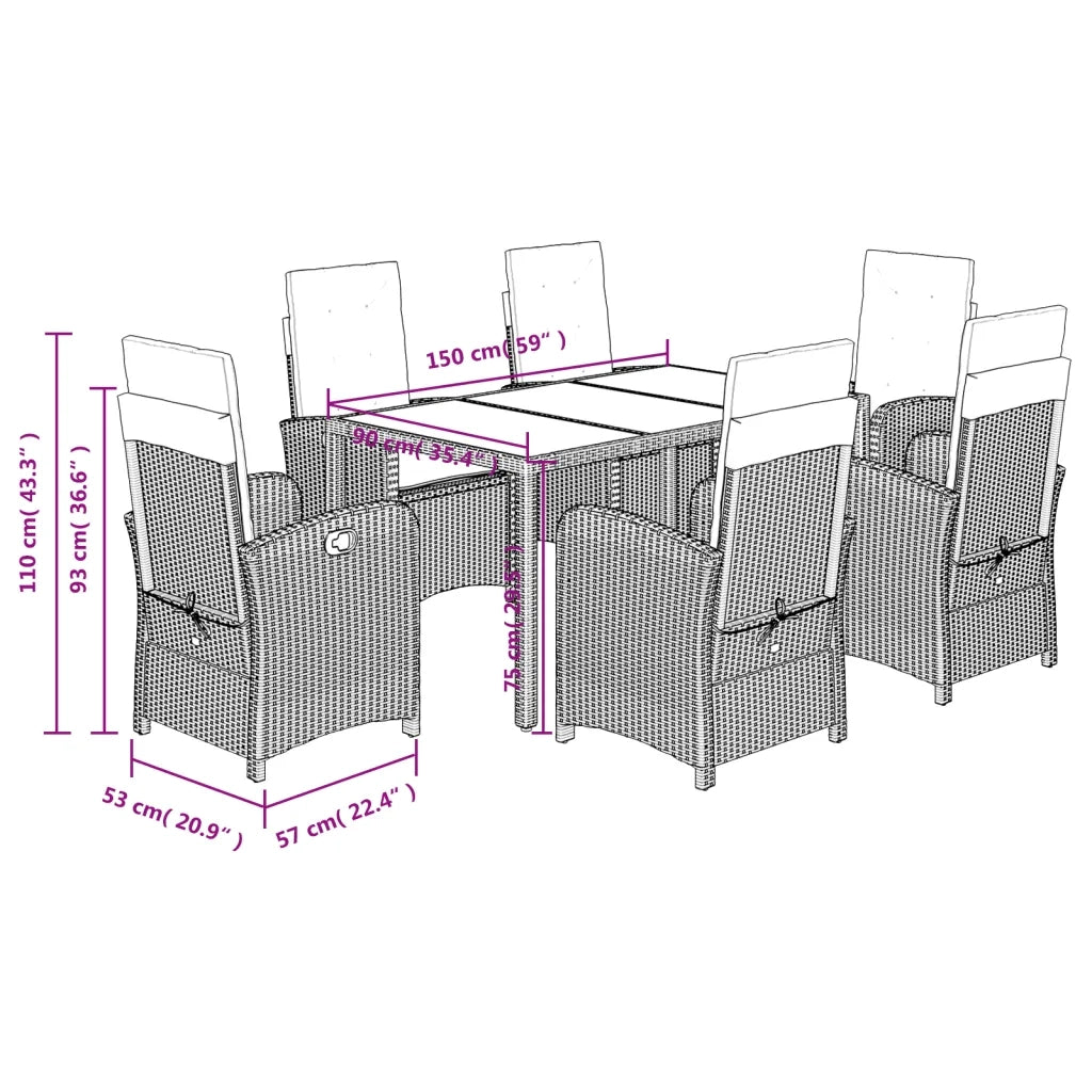 Set da Pranzo da Giardino 7 pz con Cuscini in Polyrattan Grigio 3212216