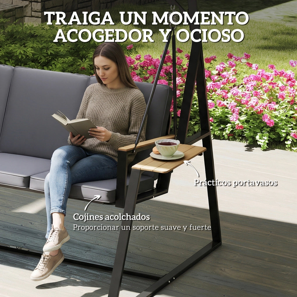 Altalena da giardino 3 posti con tetto regolabile e cuscini ¨C zephmum ¨C grigio metallo 360kg