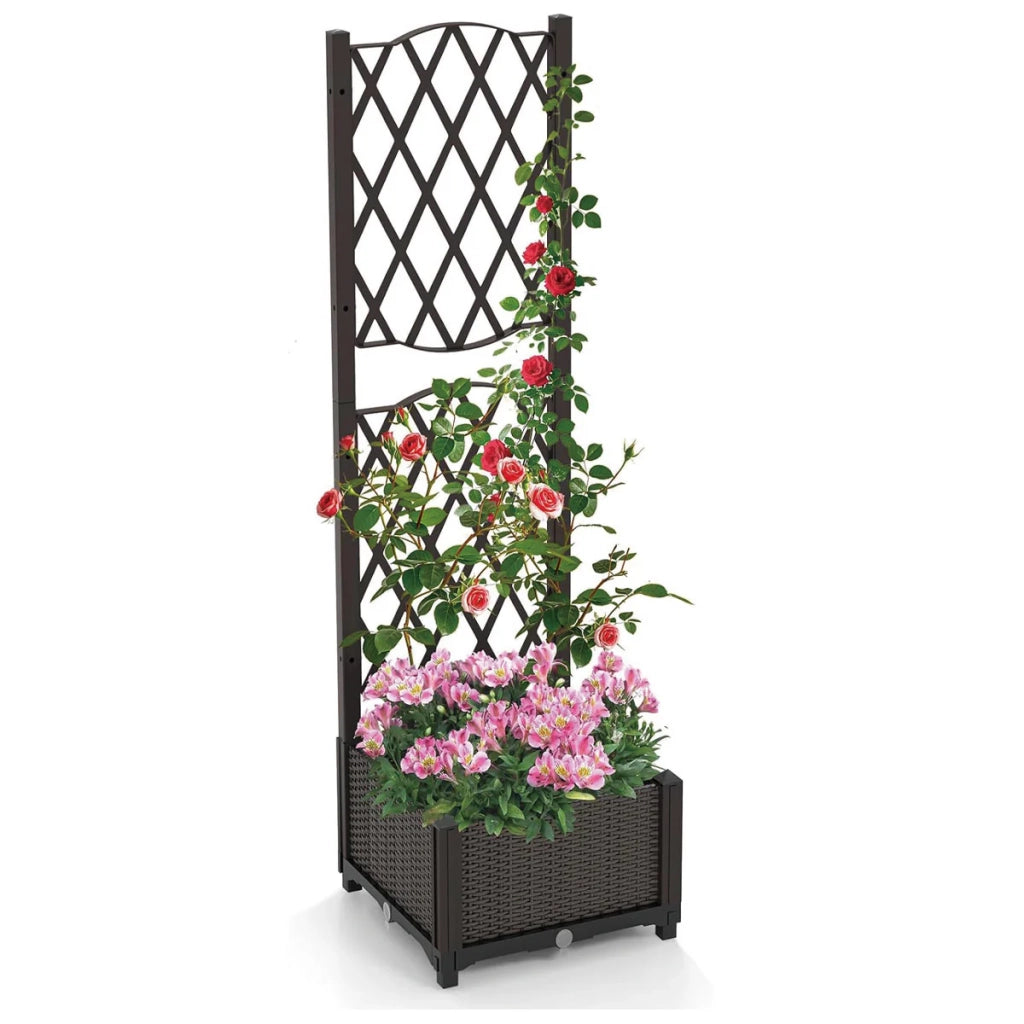 Set di 1 fioriera rialzata 123 x 40 x 22 cm con rete di drenaggio design moderno da giardino PE marrone 20_0012208