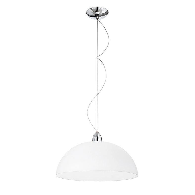 Lampada a Sospensione ISAKO 40cm in Vetro Bianco Satinato e Metallo Cromato - Attacco E27, Design Moderno e Diffusione Luce - Rossini Group
