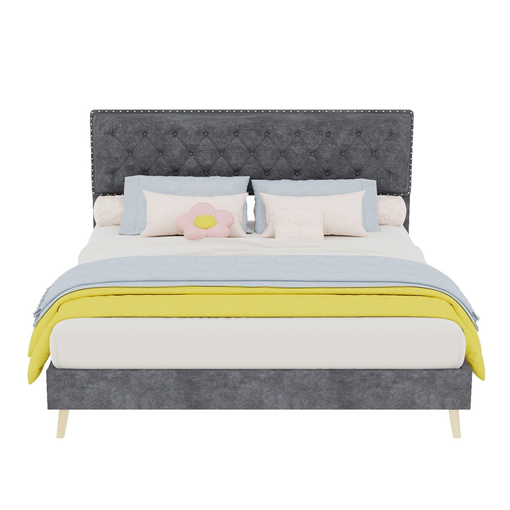 letto morbido tessuto metallo grigio 160 x 200 cm