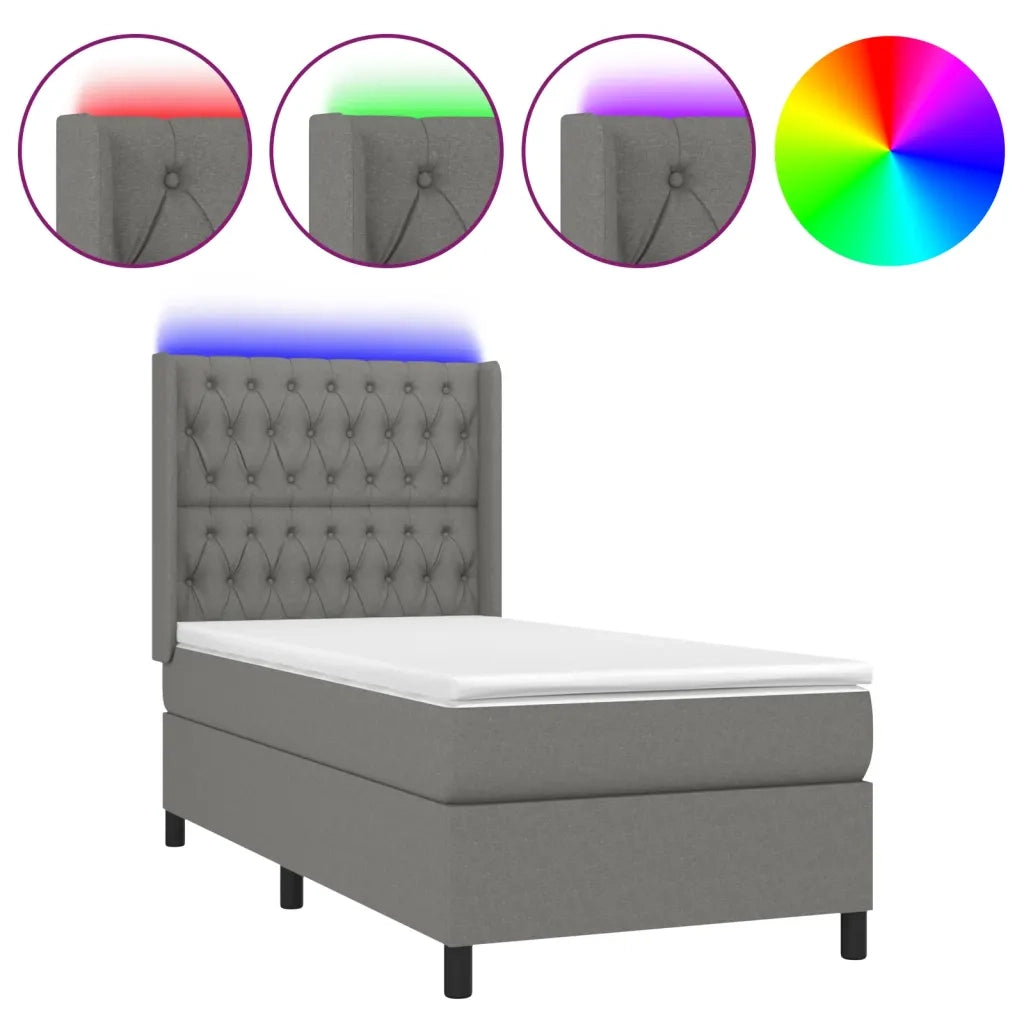 Letto a Molle Materasso e LED Grigio Scuro 90x200 cm in Tessuto cod mxl 62887