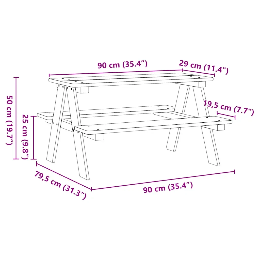 Tavolo per Bambini con Panche IRUN 90x79,5x50 cm Legno Massello CFW1882877