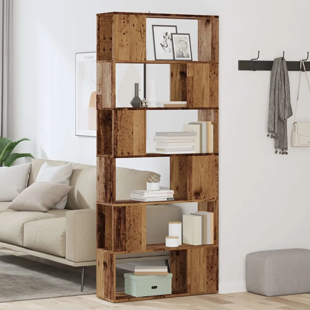 Libreria Divisorio-Scaffale per Libri-Mobile di Stoccaggio Stanza Legno Antico 80x24x186 cm