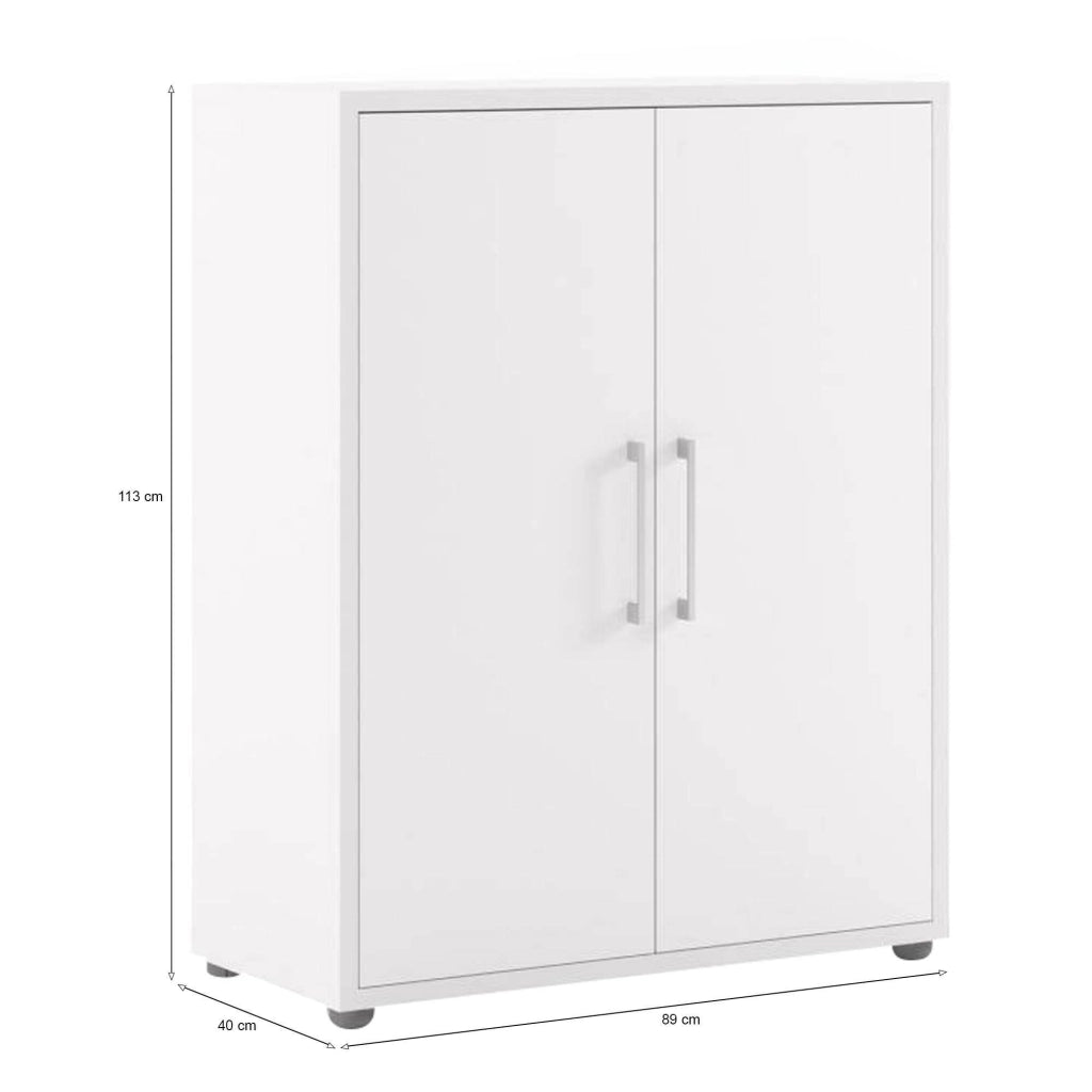 Credenza Warszawa, Buffet da soggiorno, Madia da salotto, Dispensa da cucina, 89x40 h113 cm, Bianco