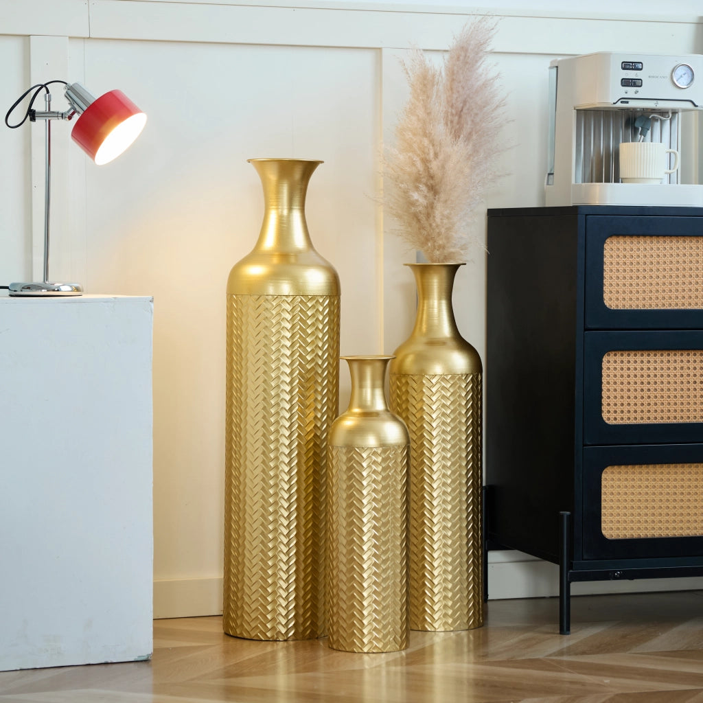 Fioriera a più livelli in metallo con struttura goffrata oro, set di 3 decorativo per soggiorno corridoio e ufficio