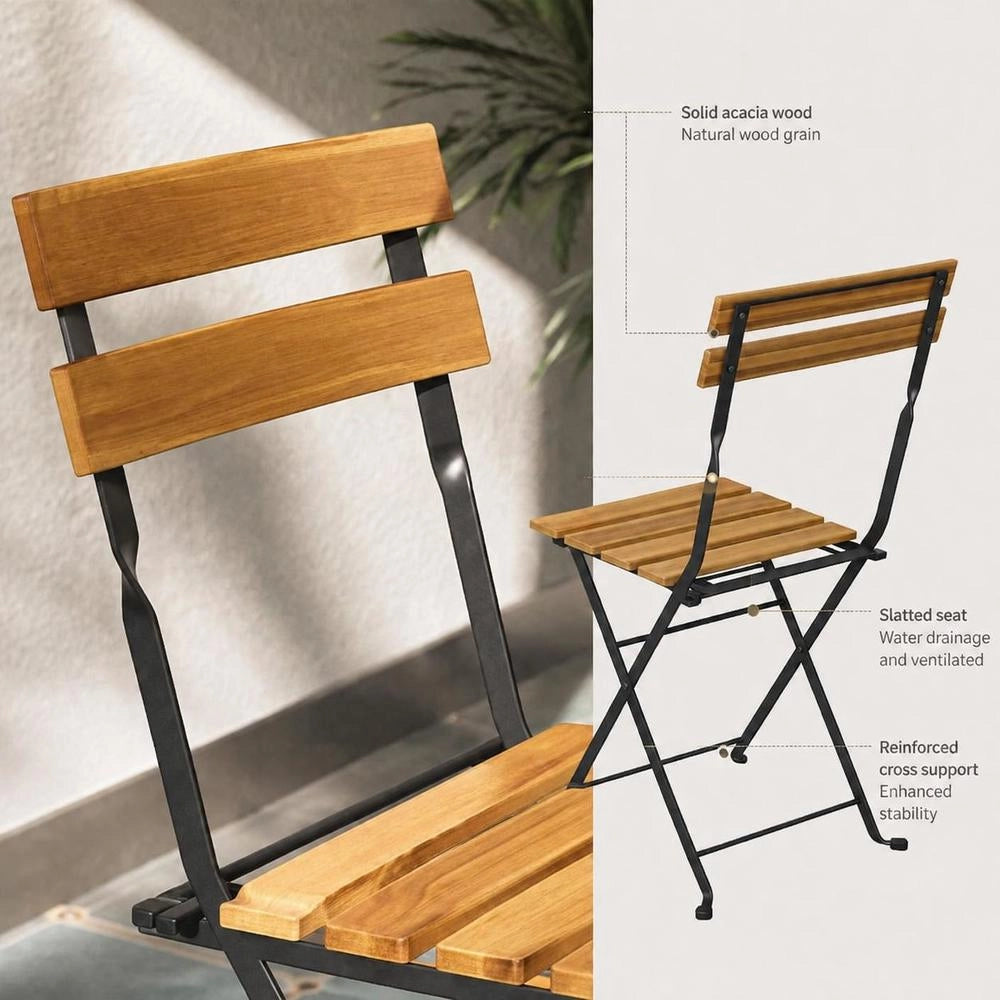 Folding Bistro Chairs, Set Of 4, Made Of Solid Acacia Wood