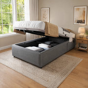 LETTO contenitore 90x200 cm con USB e Type-C tessuto grigio