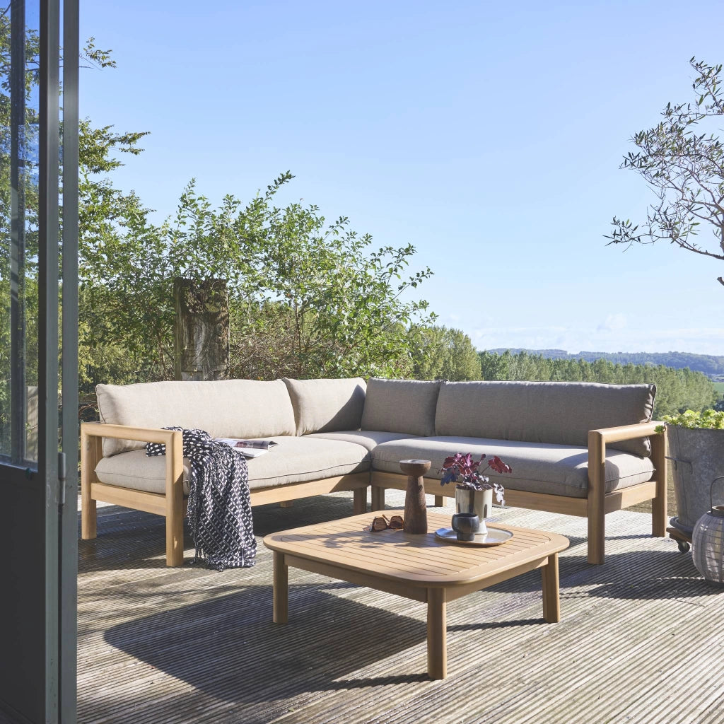 Salotto da giardino ad angolo in legno di acacia, 5 posti, beige