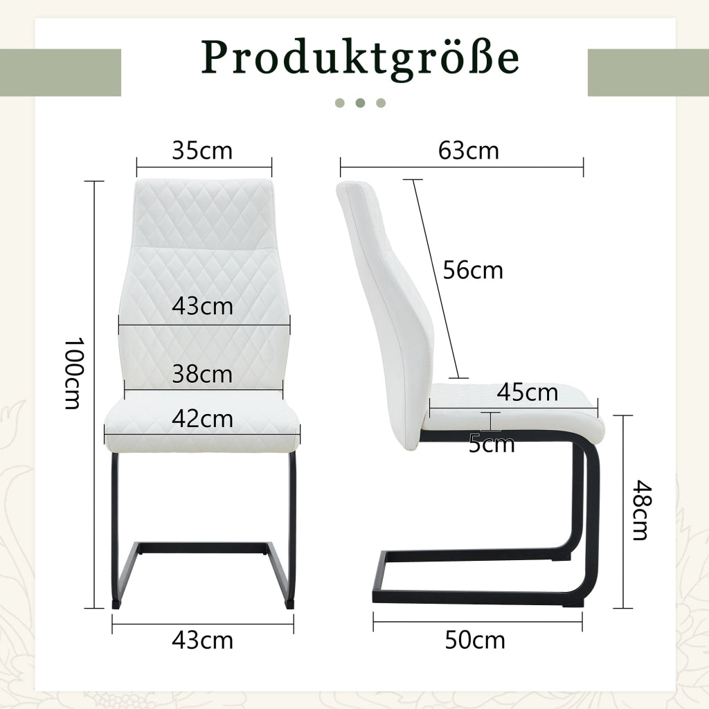 SEDIA da pranzo in PU bianco con struttura nera, altezza 100 cm, Set da 2 pezzi