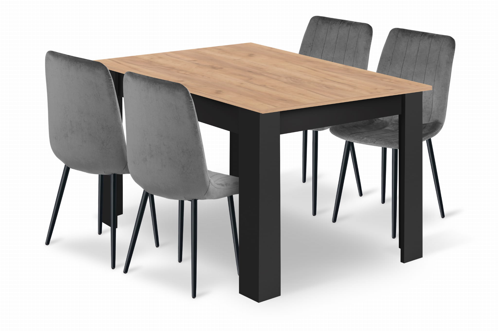 Tavolo Craft nero VALORA NP 120x80 con 4 sedie grigie JEWA