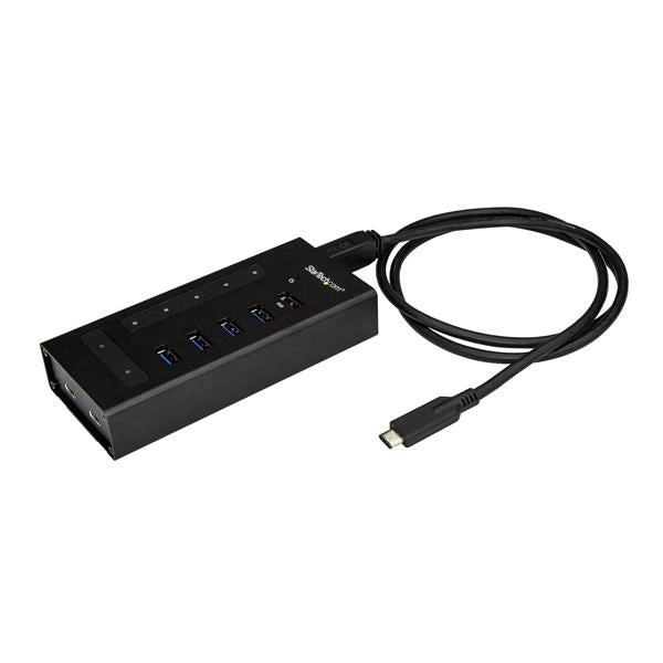 Startech.com hub usb c a 7 porte - usb type-c a 2x usb-c/5x usb-a - hub usb 3.0 in metallo industriale - superspeed usb 3.2 gen 1 (5gbps) - autoalimentato - ricarica veloce bc 1.2 - montabile - HB30C5A2CST