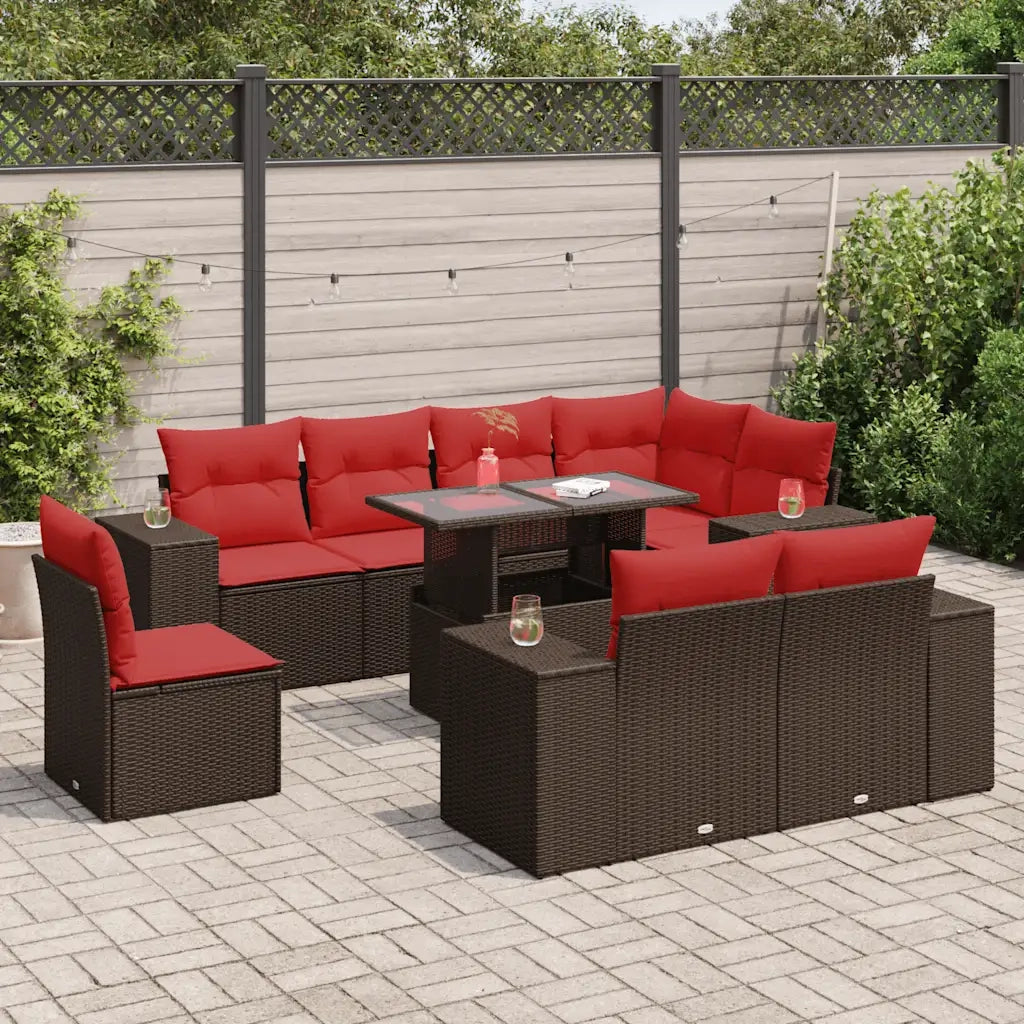 Set Divani Giardino 9 pz con Cuscini Marrone Polyrattan Acacia 3326825
