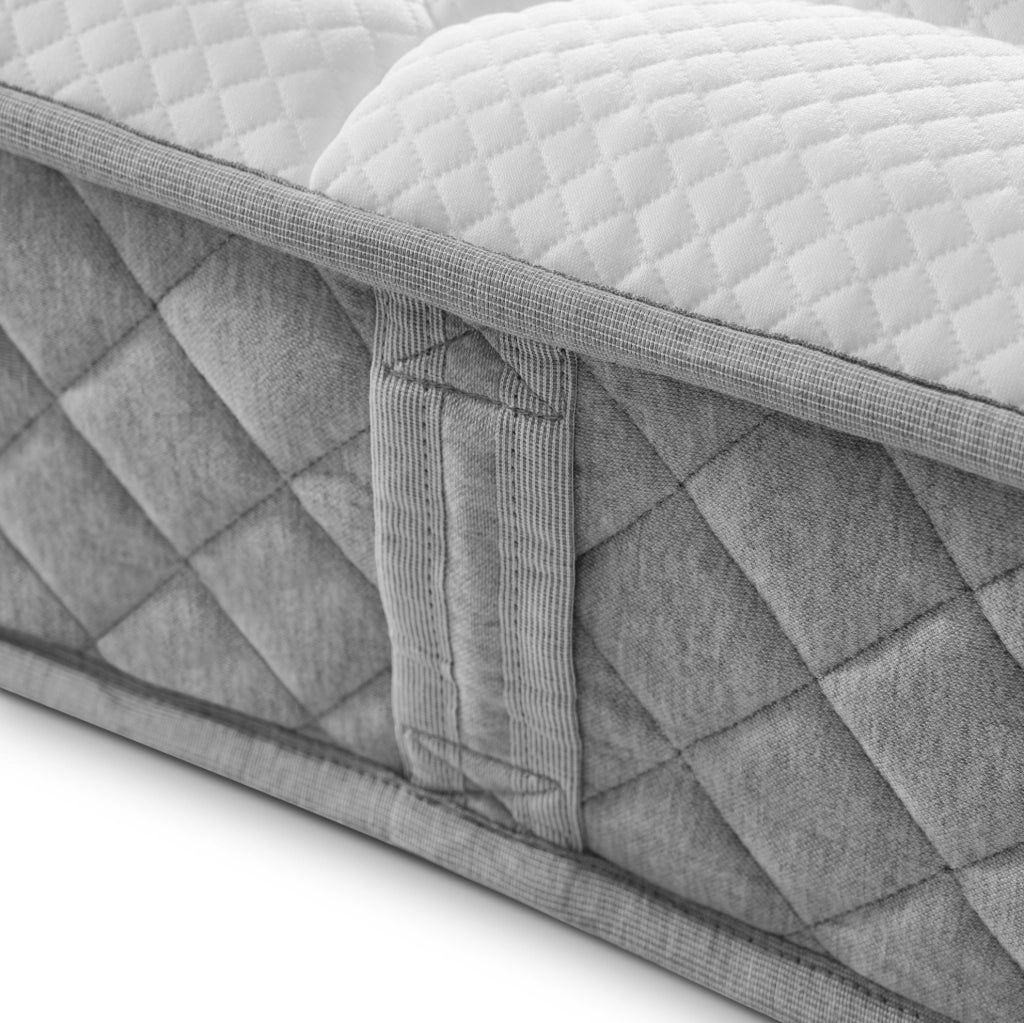 Letto singolo 90x200 cm in lino beige con LED; contenitore idraulico; USB e materasso