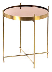 Tavolino da Giardino Ø38x43 cm in Metallo Top in Vetro Ottone Lucido