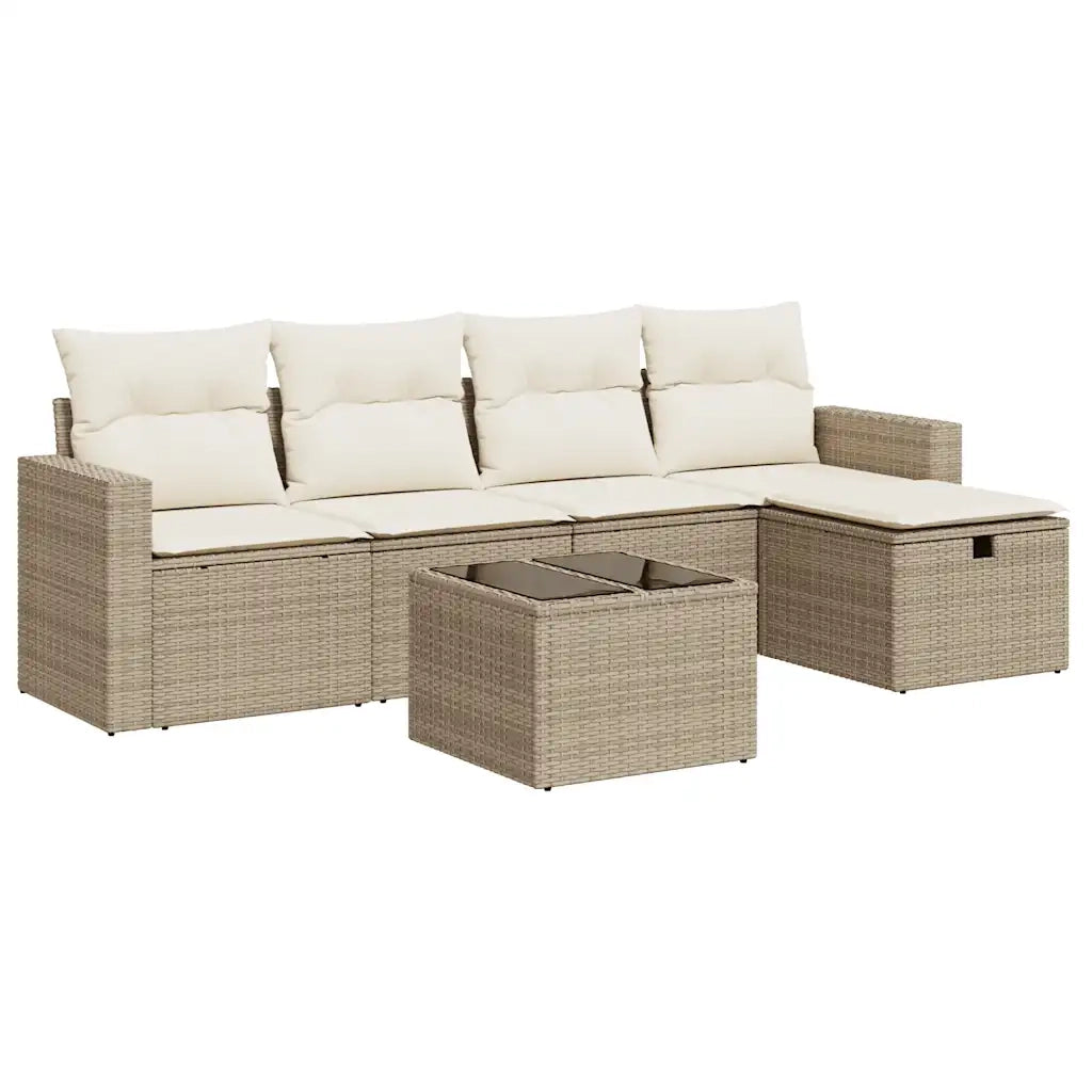 vidaXL Set Divano da Giardino 6 pz con Cuscini Beige in Polyrattan