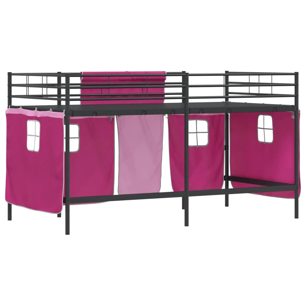 Struttura del Letto Loft per Bambini con Tendine Nero e rosa
