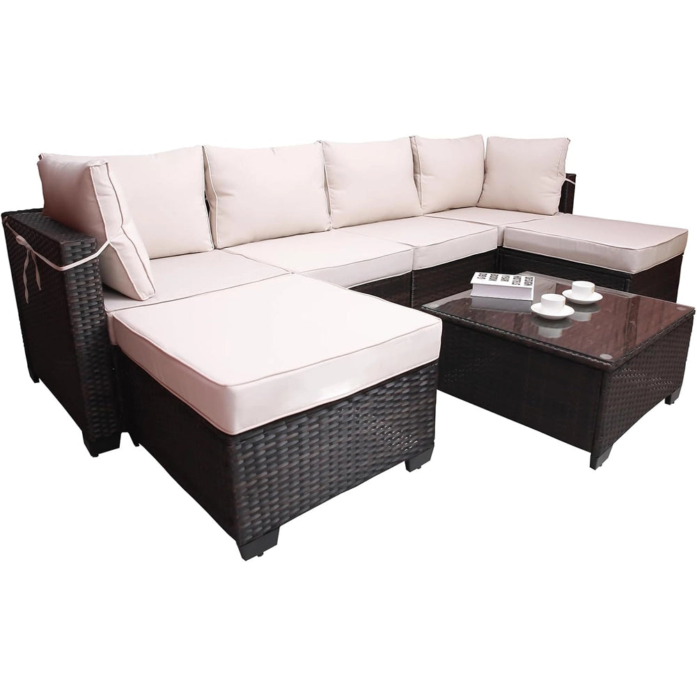 Set Patio Divano Modulabile da Esterno in Polyrattan Cuscini Beige da Giardino