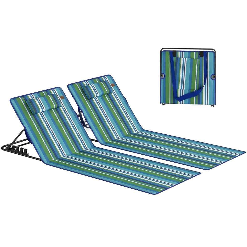 Set 2 Lettini da Spiaggia Pieghevoli ¨C Xylo ¨C Schienale Regolabile con Cuscino e Tasca
