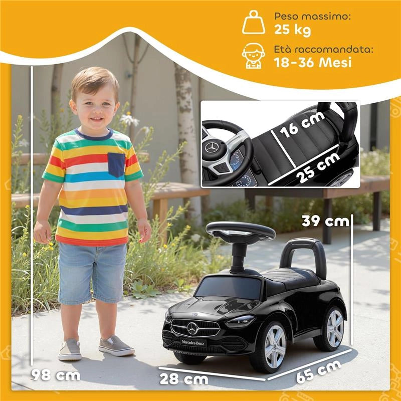 MACCHINA PER BAMBINI LICENZA MERCEDES BENZ CON CLACSON E SPAZIO PORTAOGGETTI, 65X28X39 CM, NERO