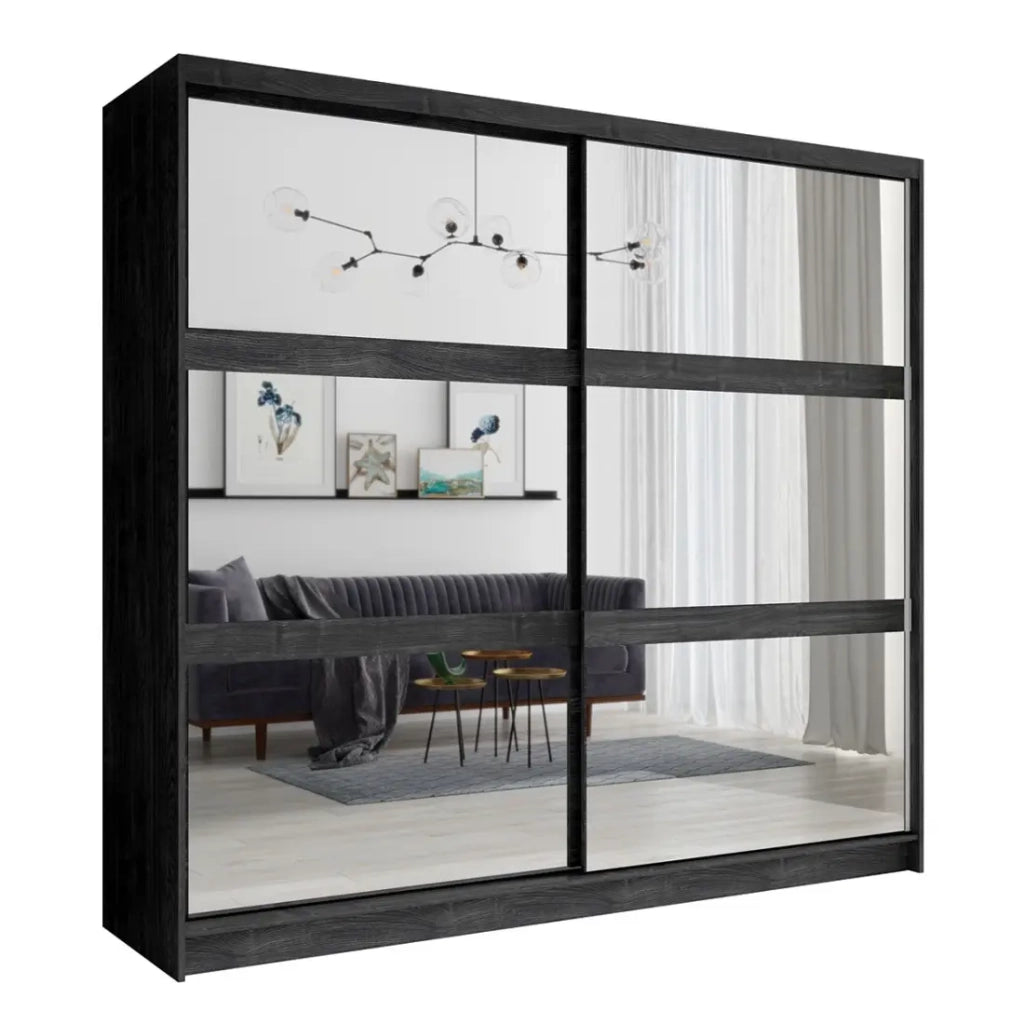 Camera completa VELTIS - Letto 160x200 LED con doghe + armadio + cassettiera + comodini - Frassino nero