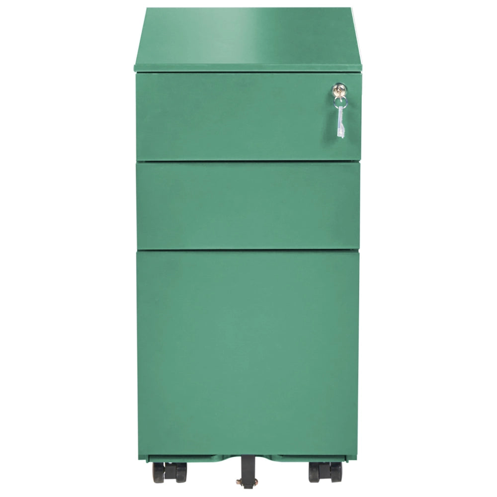 Mobiletto Portaoggetti in Metallo rosso con 3 Cassetti con serratura a chiave e ruote industriali moderno Home Office Garage
