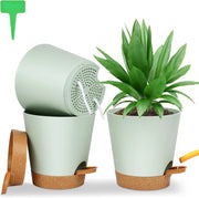 Contenitore di Piante in Plastica Autoirriguo 3 Pezzi - Vaso per Piante da Interno e da Esterno - 165 * 17cm - Con Disco e 20 Etichette per Piante