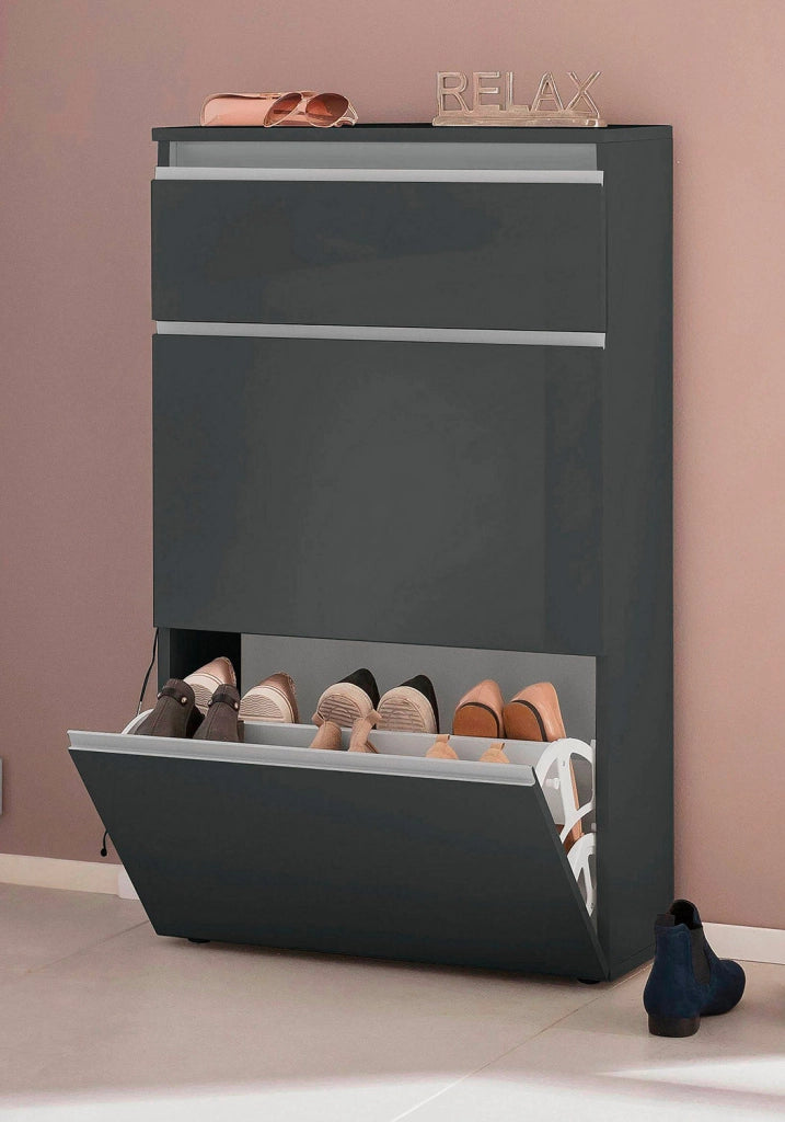 Scarpiera 2 Ante e 1 Antina a Ribalta 110x40x47,7 cm Magic Antracite Lucido
