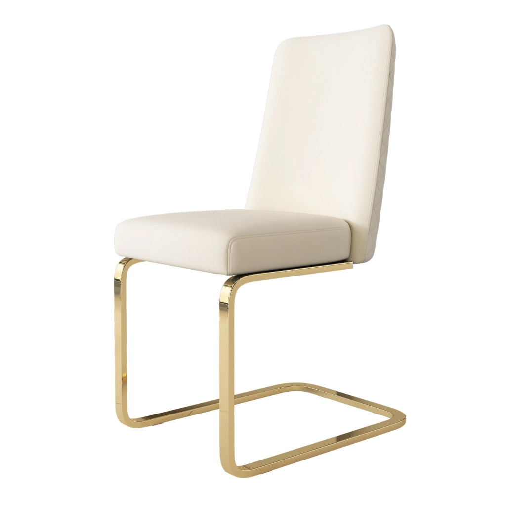 Set di 2 sedie in velluto con schienale a rombi e gambe in metallo; beige