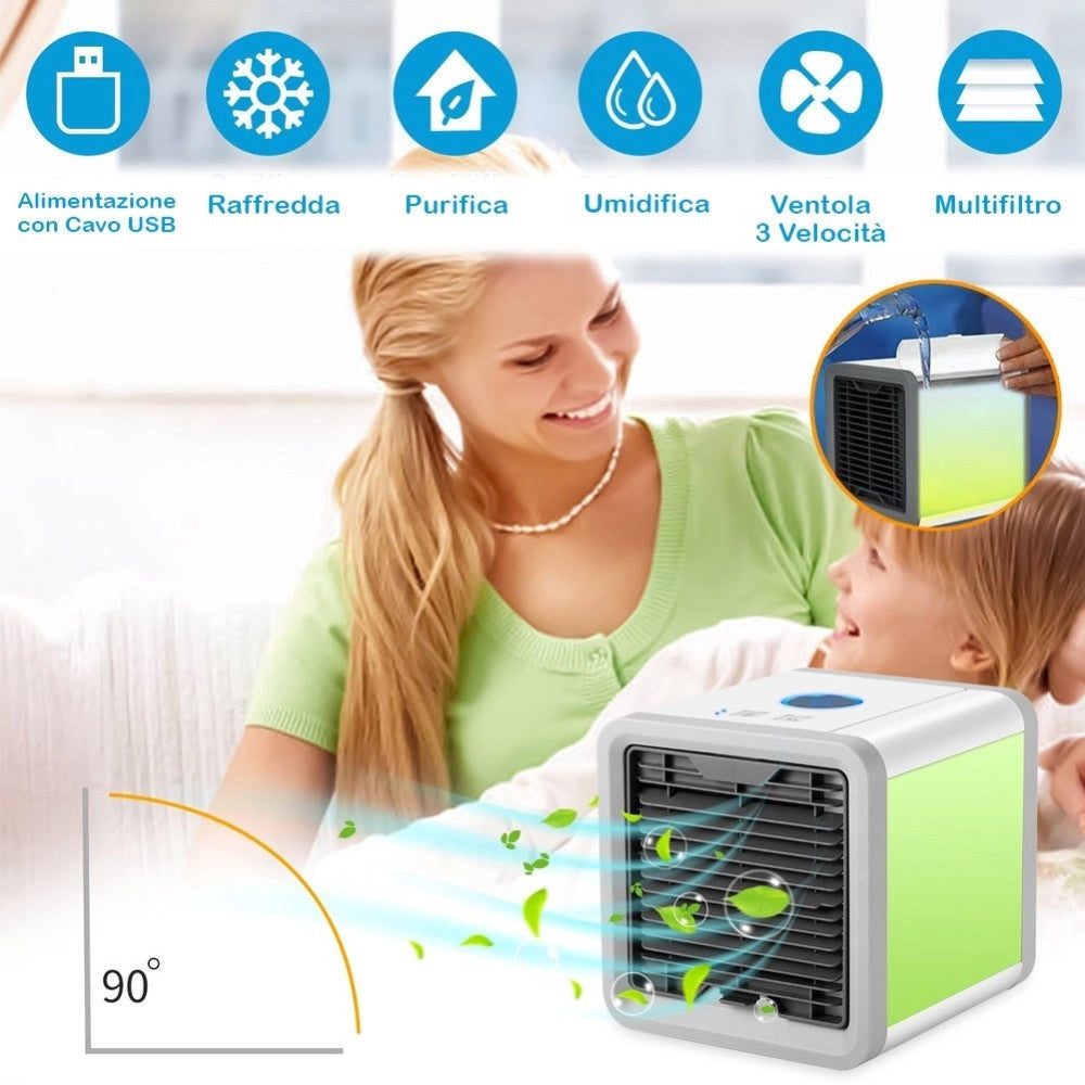 Trade Shop - Mini Condizionatore Portatile Deumidificatore A Acqua Usb Ventilatore Auto Led -
