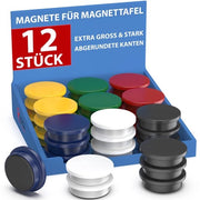 Magnetici forti per lavagne magnetiche - 12x magneti per lavagna bianca, lavagna per appunti, frigorifero e lavagna scolastica - Rondi, colorati, ad alta tenuta