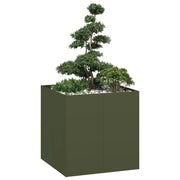 Fioriera-Vaso-Contenitore per Piante Verde Oliva 80x80x80 cm in Acciaio