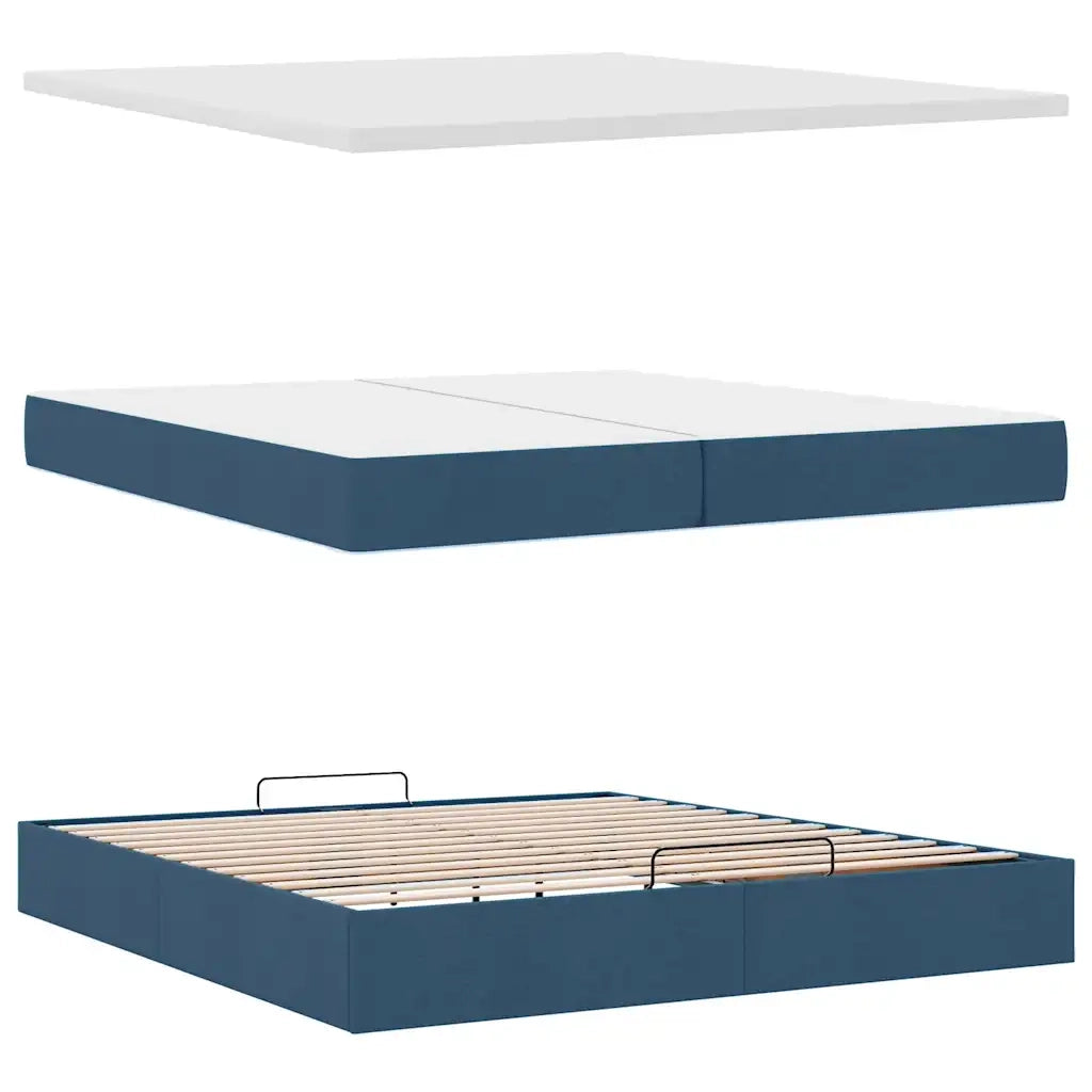 Struttura Letto Pouf con Materasso Blu 200x200 cm in Tessuto 3311490