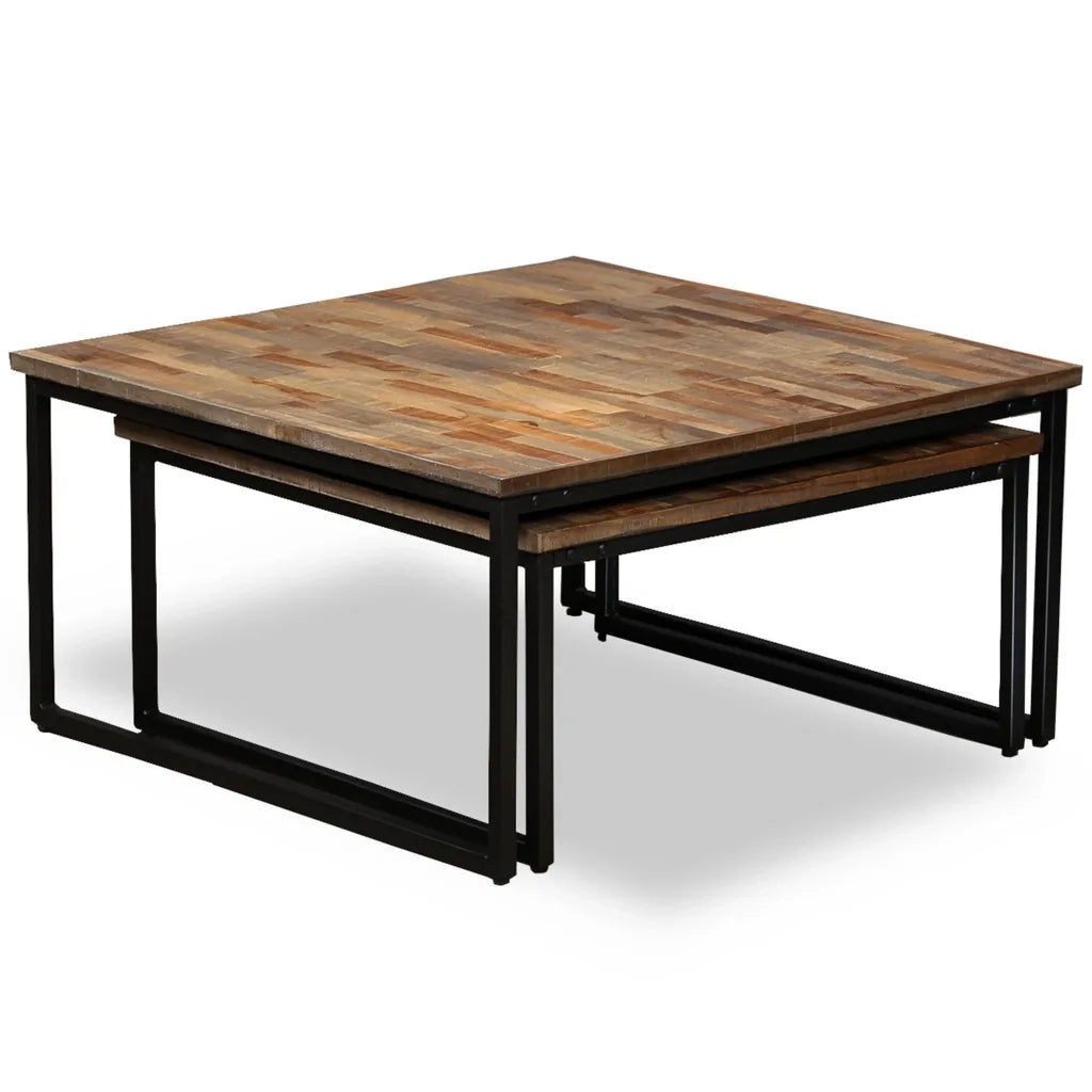 Set 2 pz Tavolini da salotto | Tavolino da caff¨¨ | Tavolino da Soggiorno a Incastro in Teak Massello di Recupero