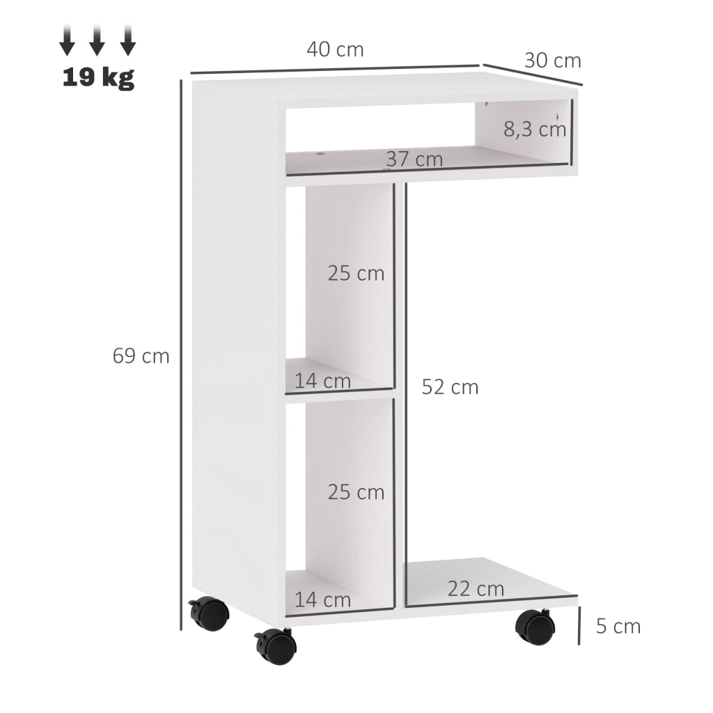 Tavolino servitore con rotelle ¨C Xylo ¨C 3 ripiani, 40x30x69 cm, bianco