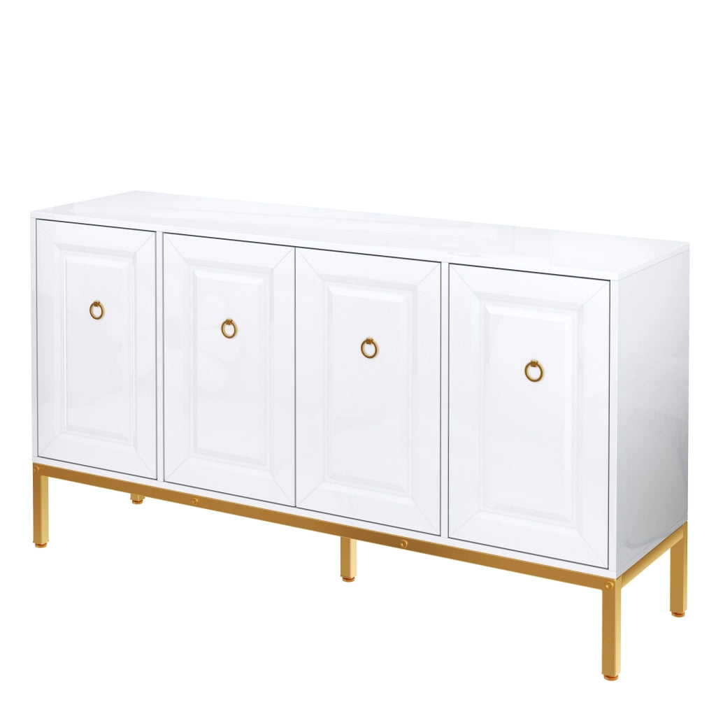 Credenza con 4 Ante e Ripiani Regolabili; Finitura Lucida; in MDF e Pannello Truciolare; Bianco; 140??40??80 cm