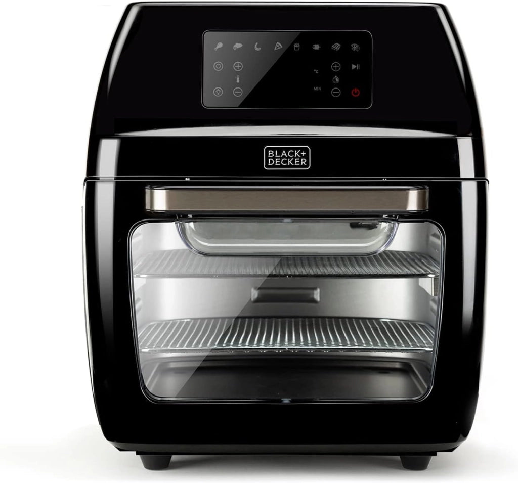 Black+decker bxafo1200e - friggitrice ad aria, fornetto elettrico, 1700w, 12l, temperatura regolabile 40º-200ºc, 8 programmi preimpostati, porta trasparente, lavabile in lavastoviglie, più accessori