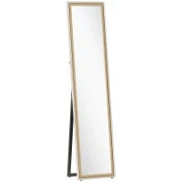 Specchio a Figura Intera con Cornice 157x37 cm, Bianco e Legno Naturale
